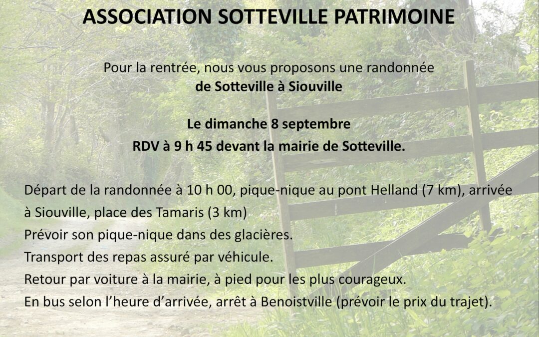 Sotteville Patrimoine   Rando du 8 septembre 2024 – RDV à 9 h 45